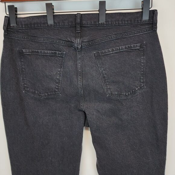 Old Navy High Waist Jeans Size 16 Button Fly Slouchy Straight Black Wash Faded - Picture 5 of 13